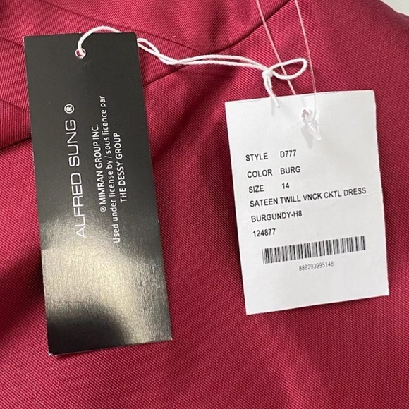 ALFRED SUNG Cocktail Dress Burgundy Satin Twill V Neck D777 $200 Sz 14 Pockets! - Picture 8 of 11